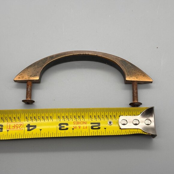 Vintage Mid-Century Brass Drawer Pulls With Geometric Etched Pattern Set Of Two - Picture 4 of 4